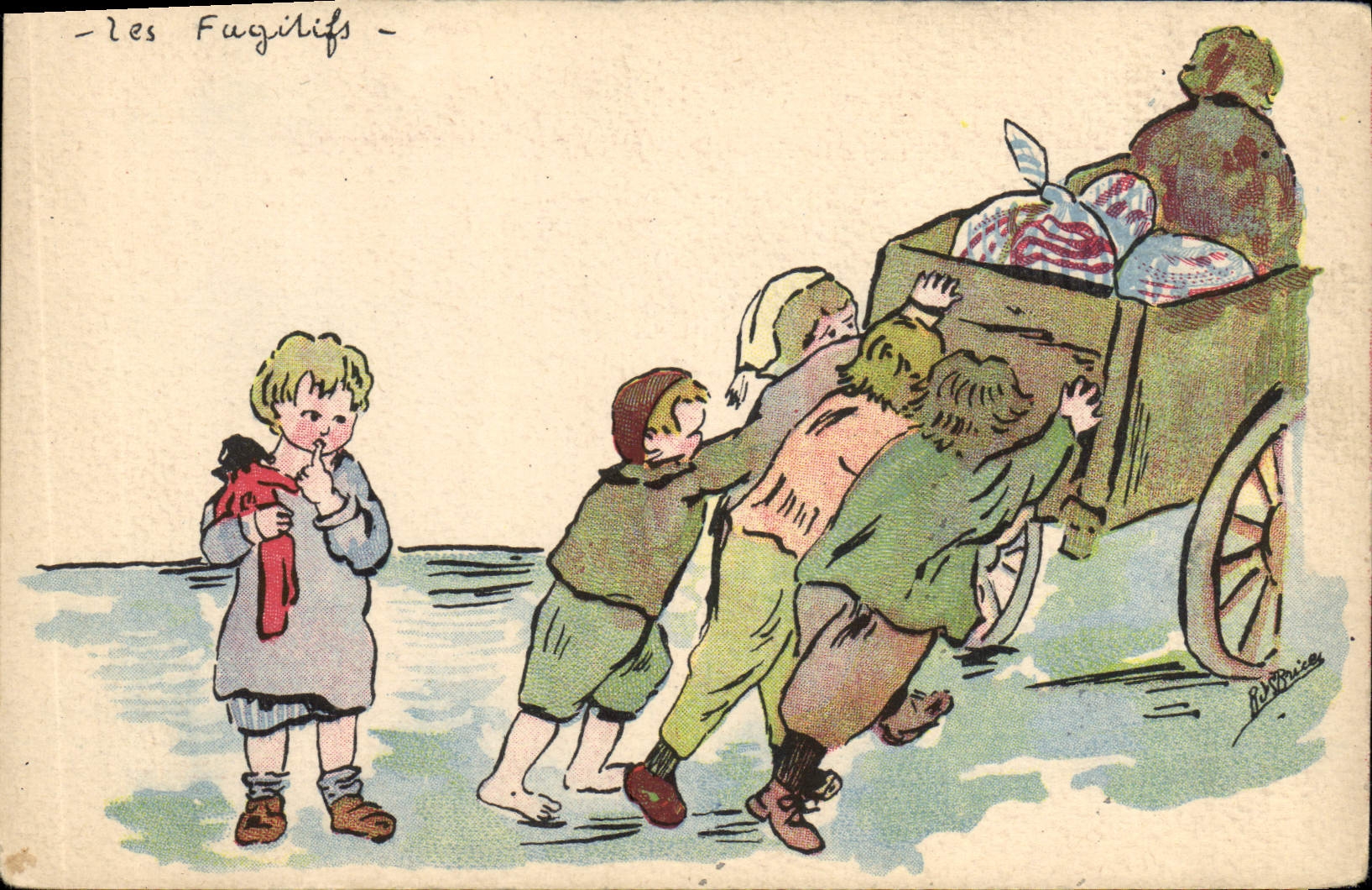 Niños del ilustrador de la fantasía de la POSTAL de la VENDIMIA los fugitivos