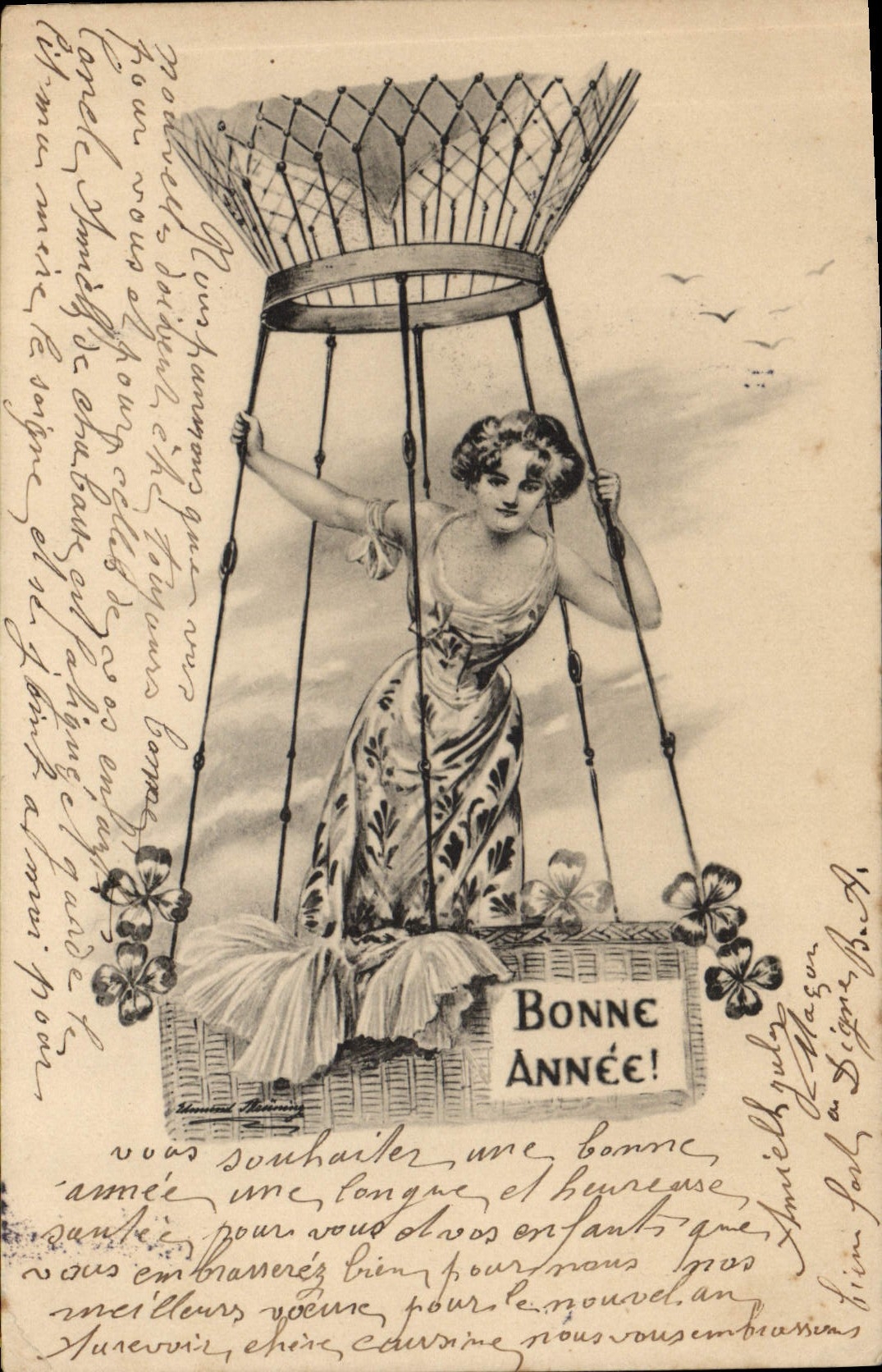 Dirigible del ilustrador de la fantasía de la POSTAL de la VENDIMIA