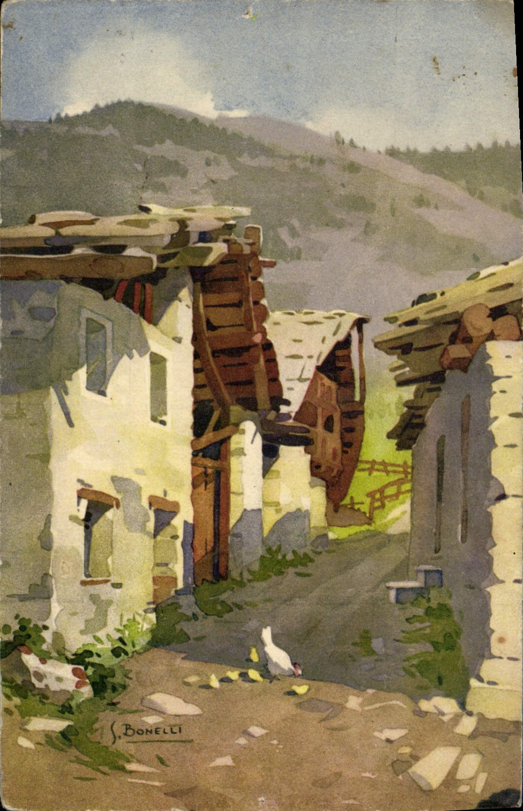 El ilustrador de Fantaisie de la POSTAL de la VENDIMIA una calle tiene Entreves Courmayeur Bonelli