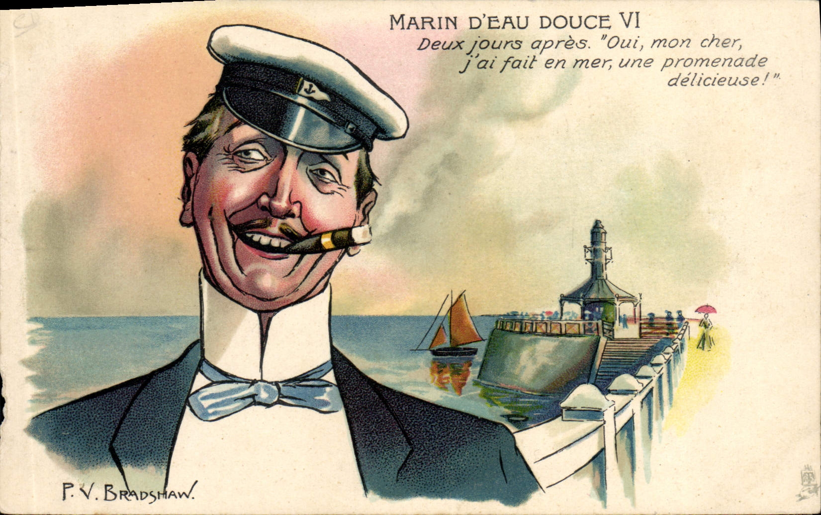 Ilustrador marina de la fantasía de la POSTAL de la VENDIMIA del agua dulce VI