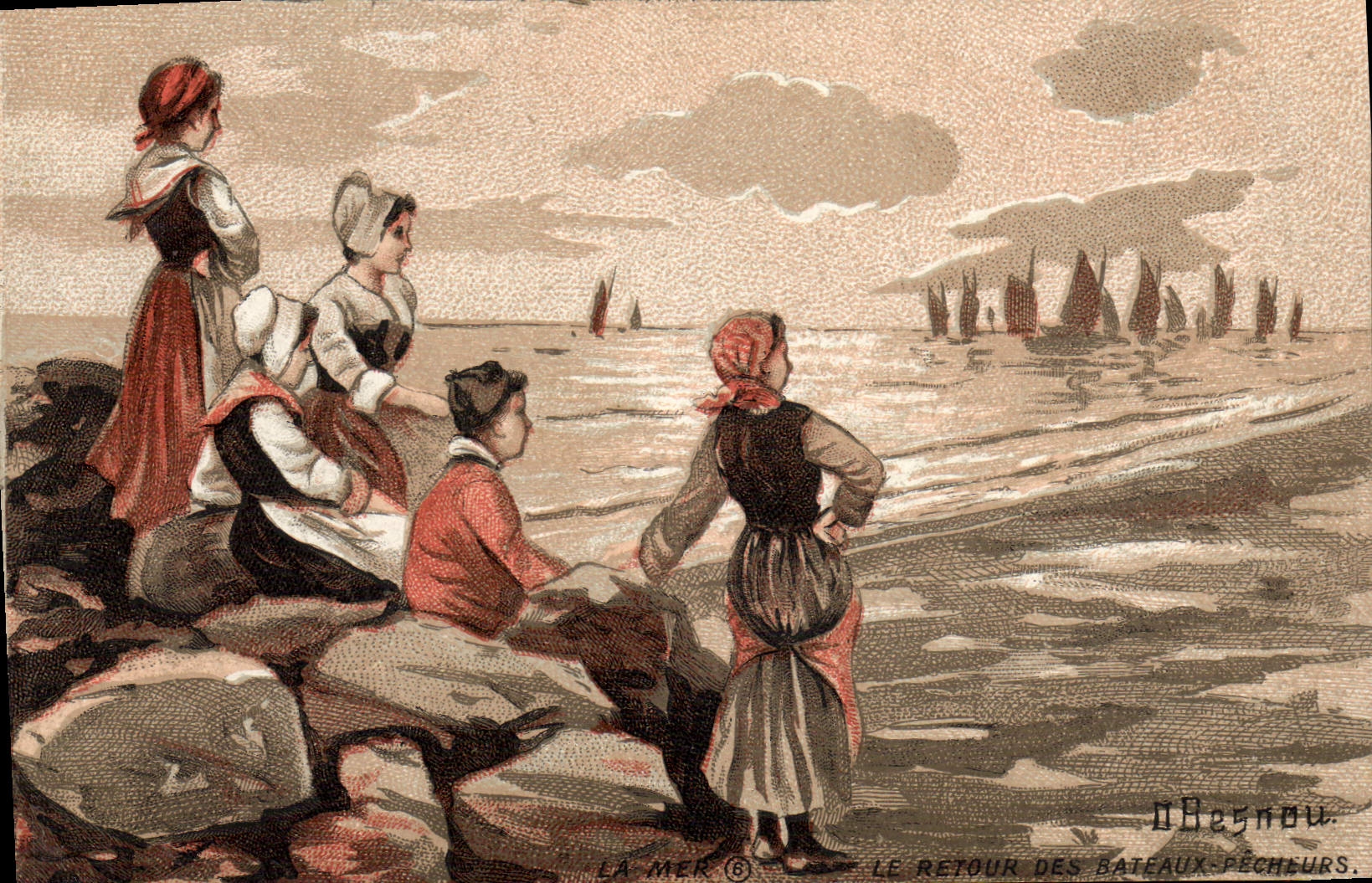 Ilustrador de Besnou de la fantasía de la POSTAL de la VENDIMIA la vuelta de los barcos sinning