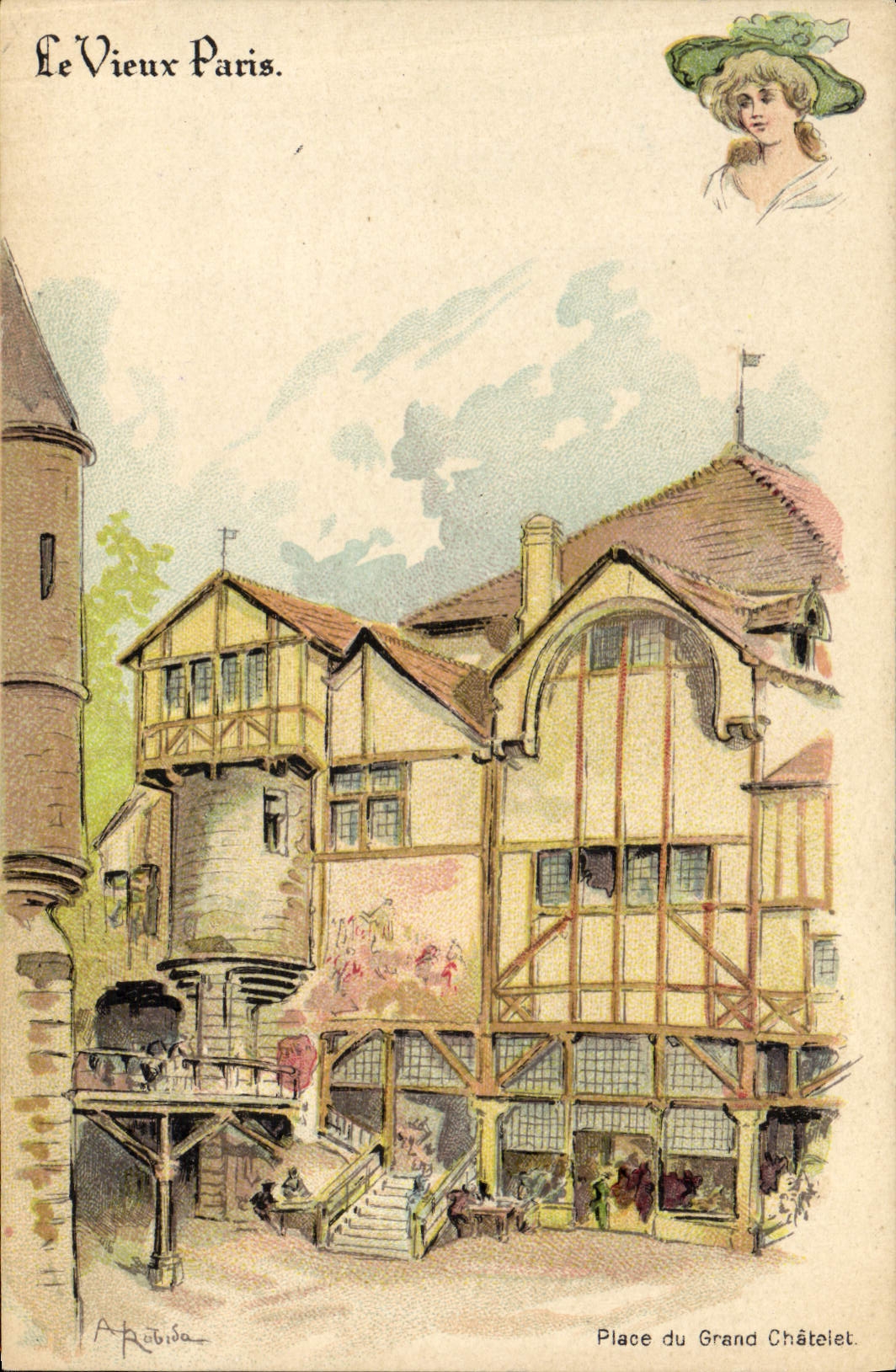 VINTAGE POSTCARD Vieux Paris Places Large Chatelet