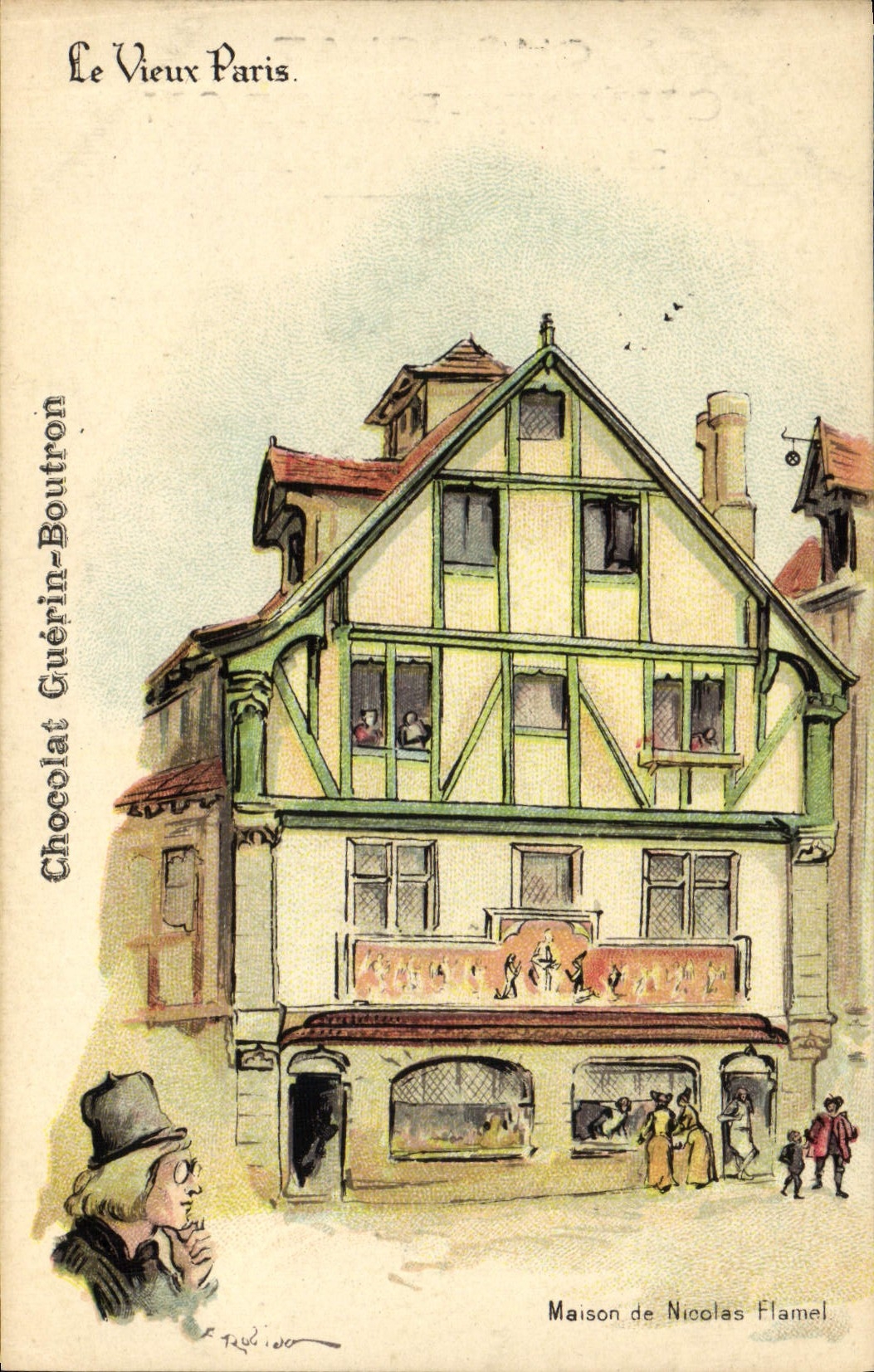 VINTAGE POSTCARD Old Paris Chocolate Guerin Boutron House of Nicolas Flamel