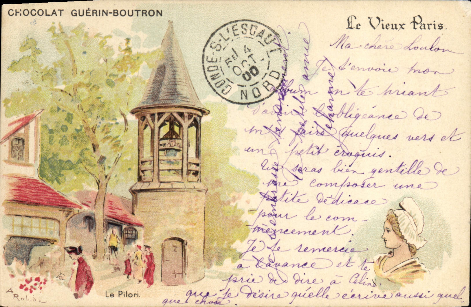 VINTAGE POSTCARD Old Paris Chocolate Guerin Boutron the pilori
