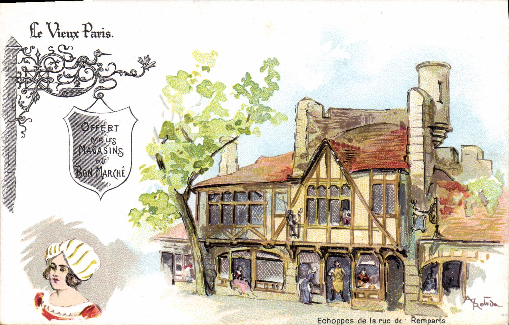 CPA Vieux Paris Au Bon Marche Maison Boucicaut Echoppes de la rue des remparts