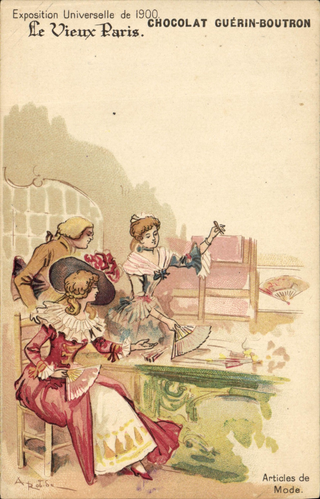 VINTAGE POSTCARD Old Paris World Fair of 1900 Chocolate Guerin Boutron Articles of mode