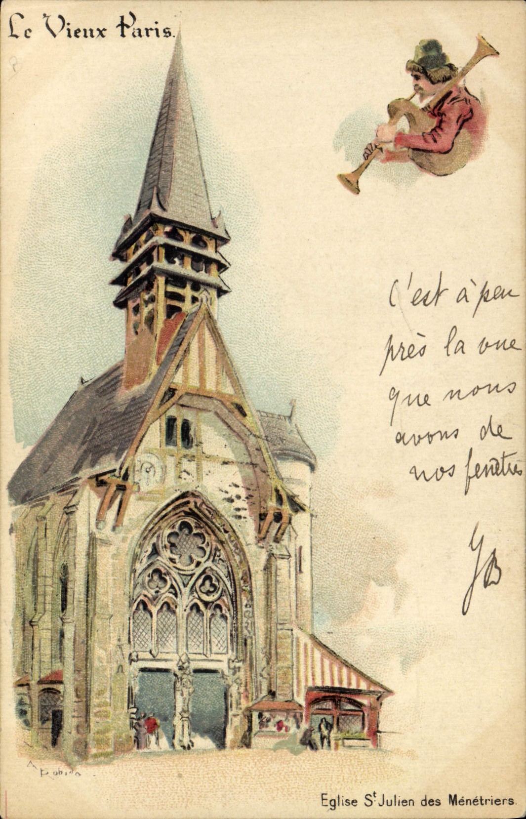 St viejo Julein de la iglesia de París de la POSTAL de la VENDIMIA de Menetriers