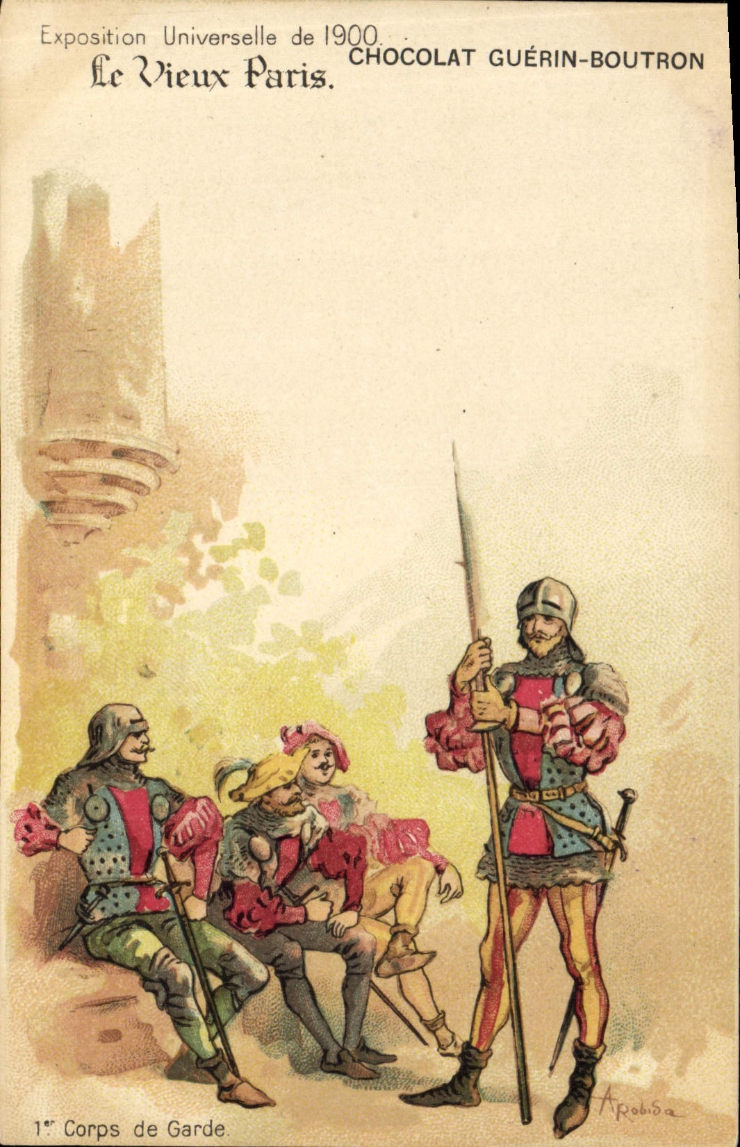 VINTAGE POSTCARD Old Paris World Fair of 1900 Chocolate Guerin Boutron 1st Body of guard