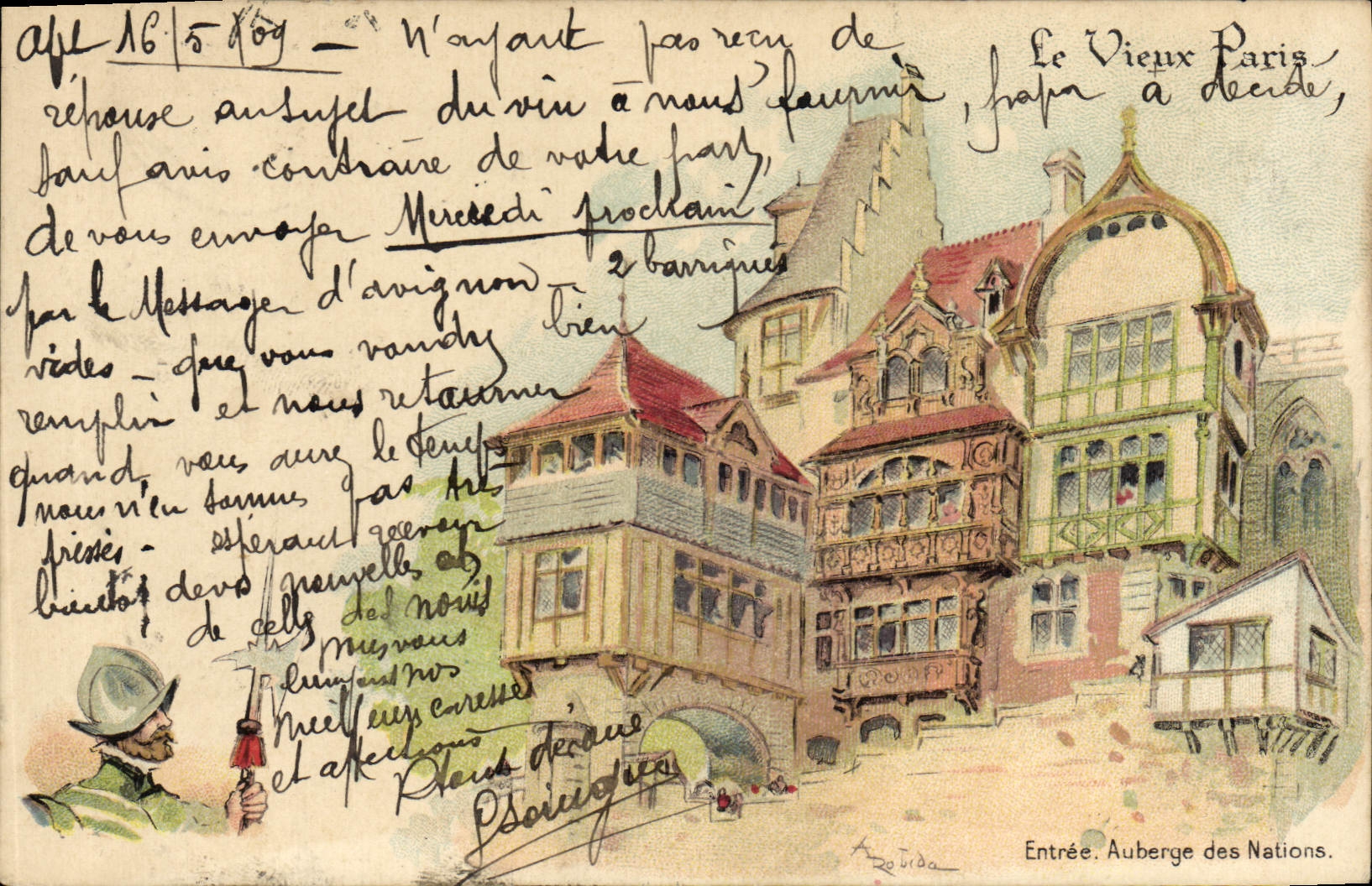 VINTAGE POSTCARD Old Paris Entered Inn of the Nations