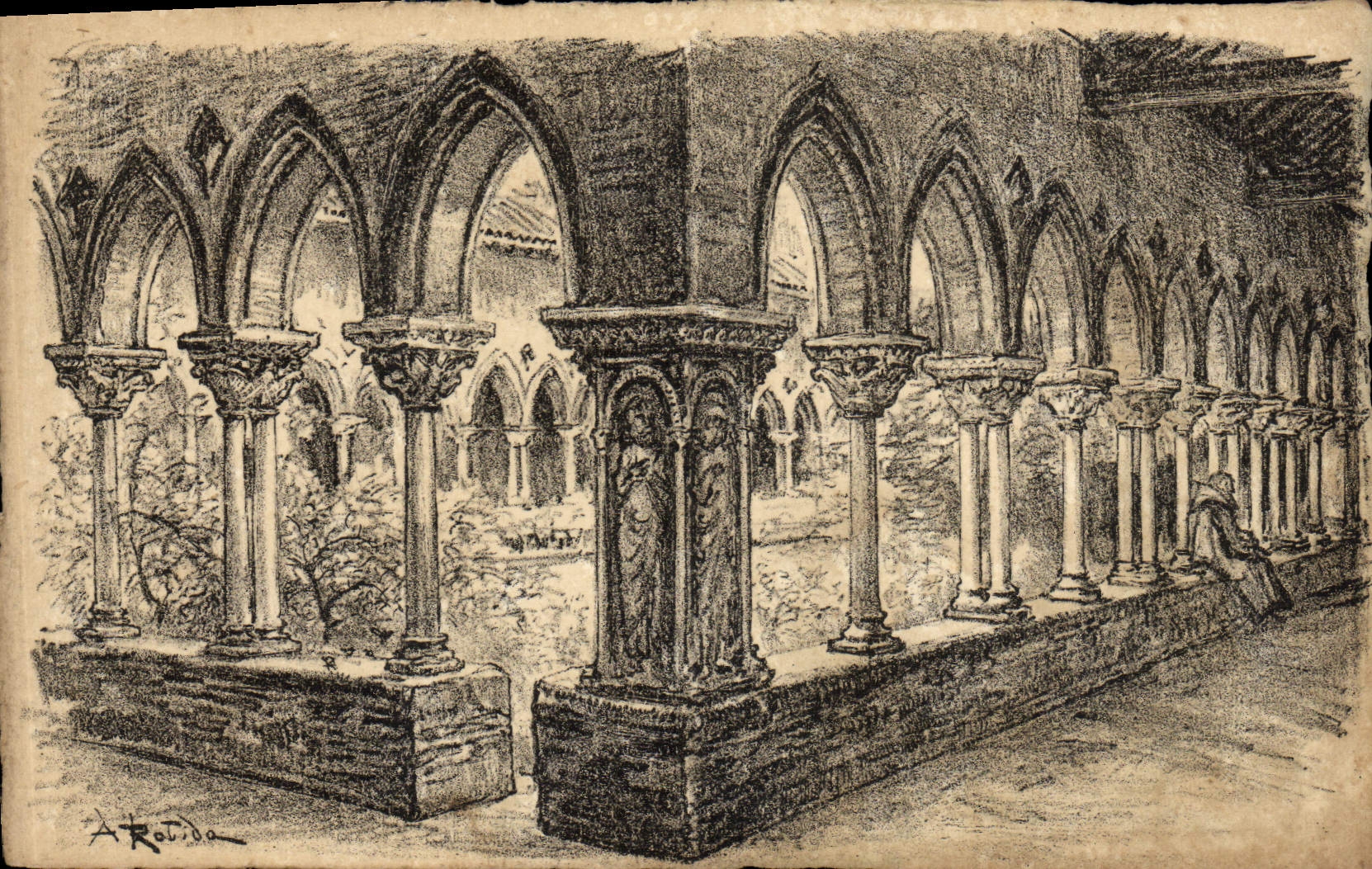VINTAGE POSTCARD The Cloister off Moissac