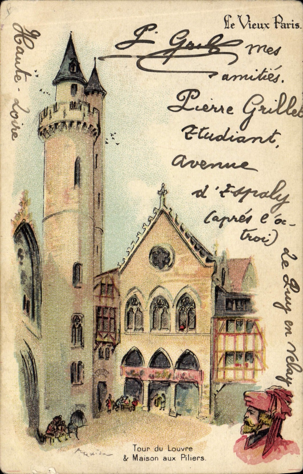 VINTAGE POSTCARD Old Paris Turn of the Louvre and Maison to the Pillars