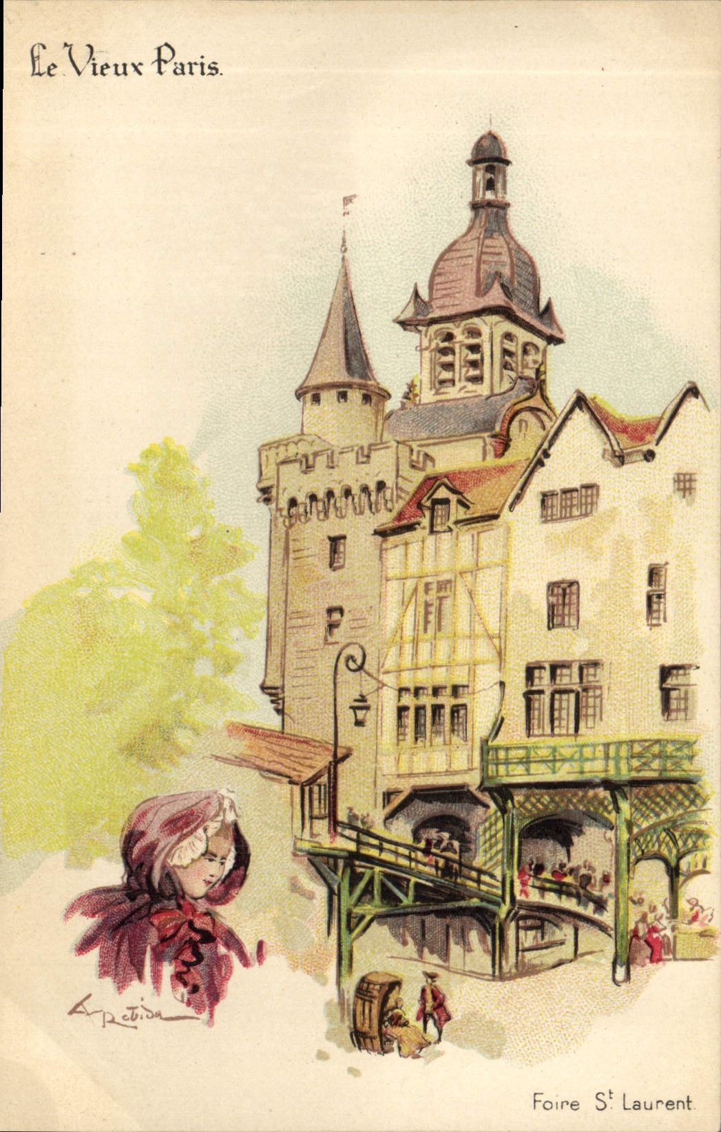 VINTAGE POSTCARD Old Paris St Laurent Fair