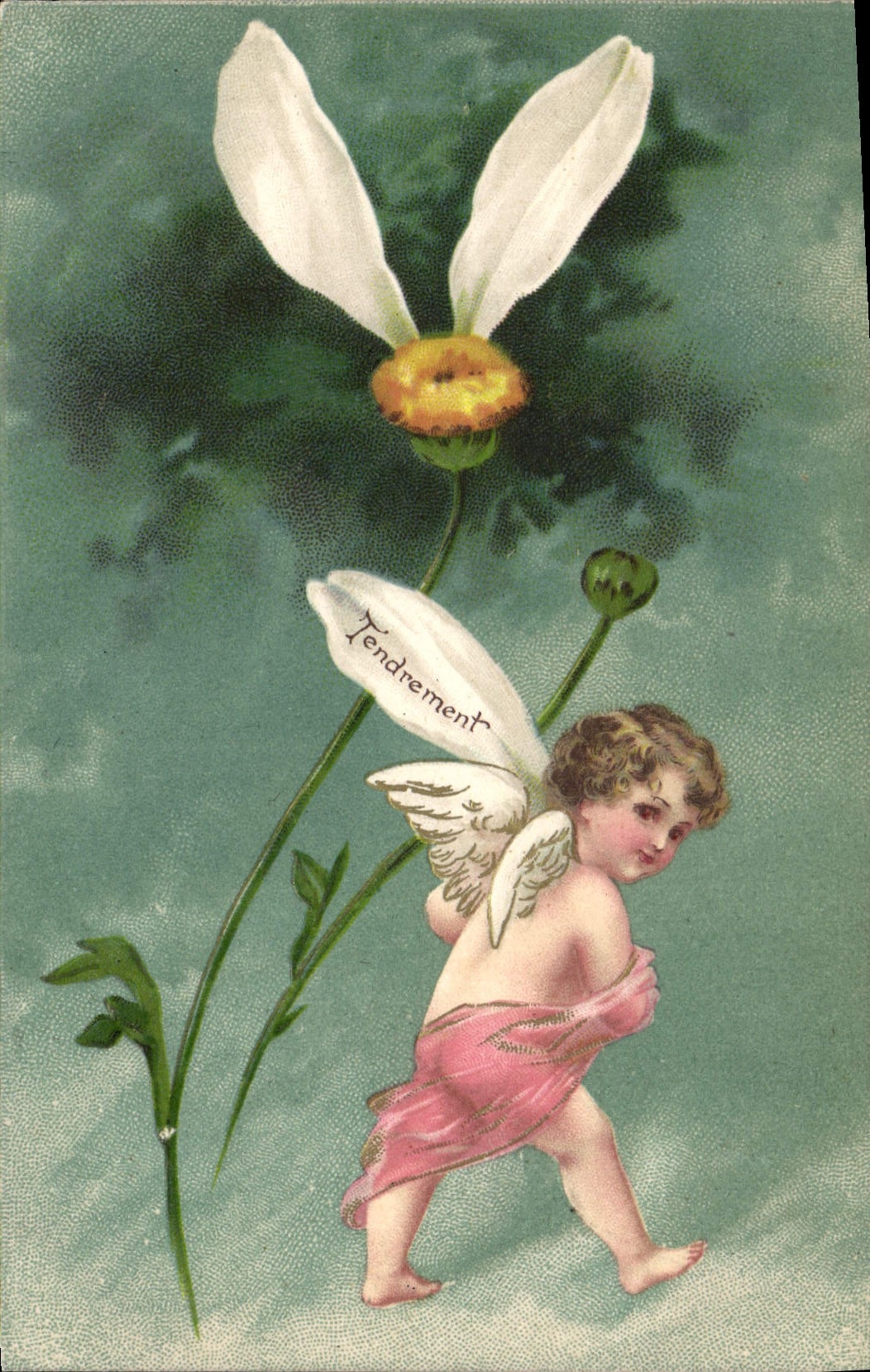 CPA Ange Fleur Tendrement