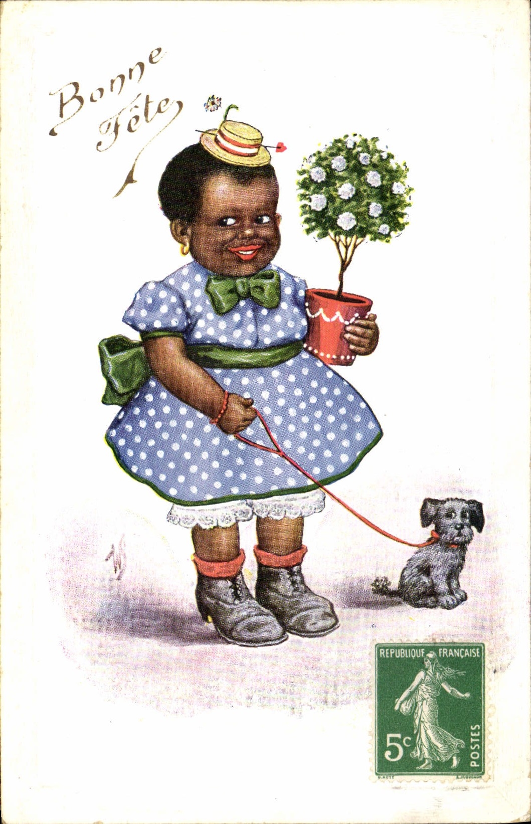 VINTAGE POSTCARD Negro black Child Chein