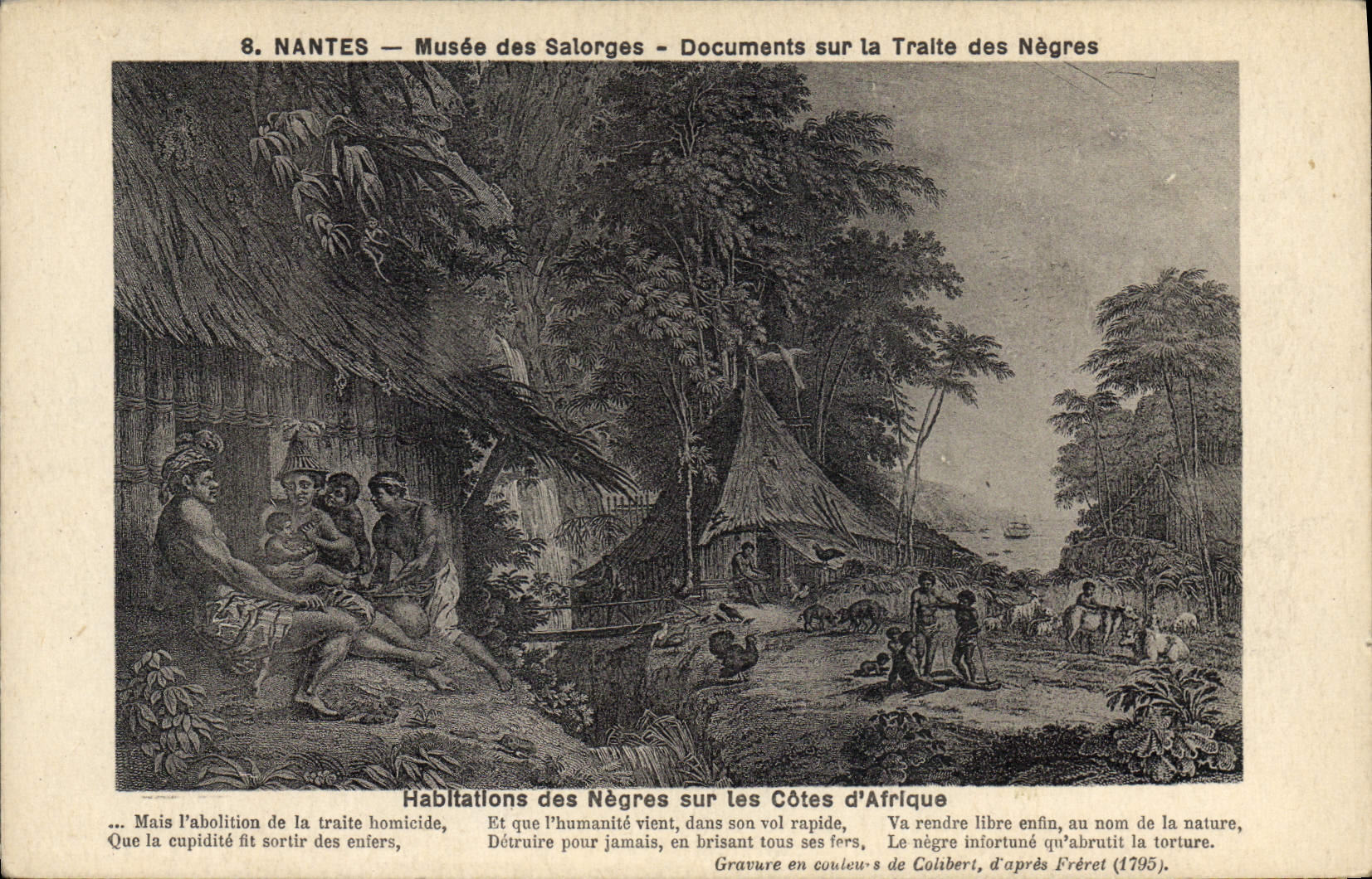 VINTAGE POSTCARD Negro black Man Nantes Museum of Salorges Documents on the draft of the blacks Dwellings of the negros on the dimensions