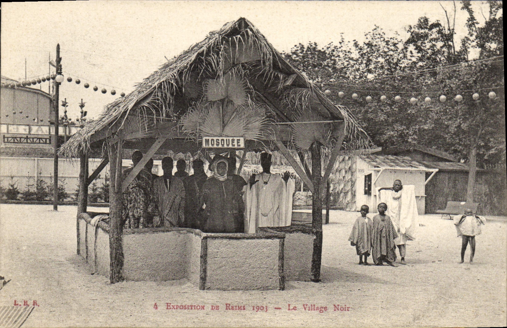 VINTAGE POSTCARD Negro black Man Fair of Rheims 1903 the black village Mosque
