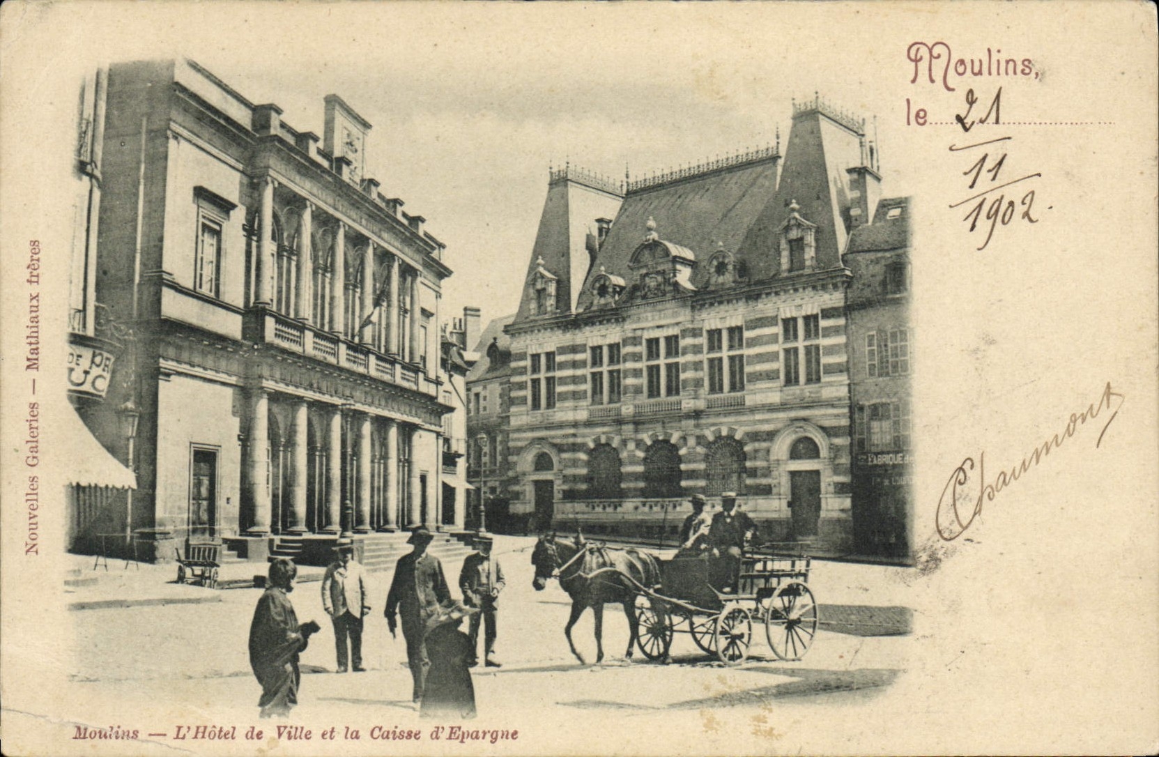 VINTAGE POSTCARD Bank Moulins the town hall and the Savings bank