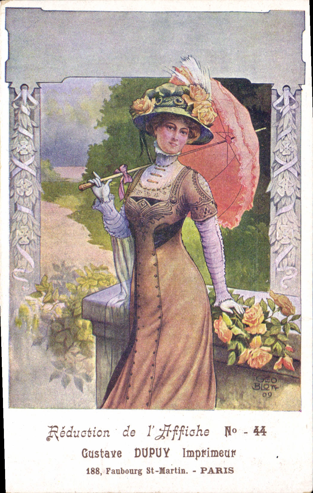 VINTAGE POSTCARD Fantasy Illustrator Woman Sunshade