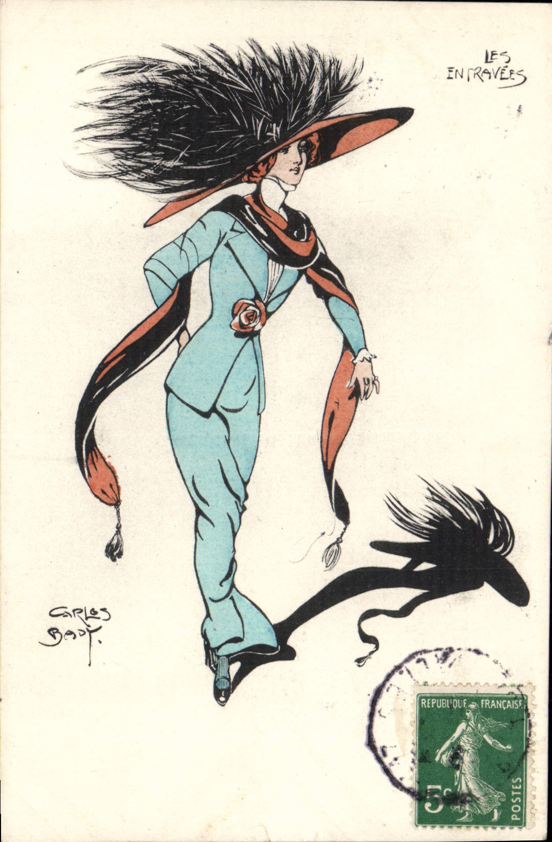 VINTAGE POSTCARD Fantasy Illustrator Woman entravees