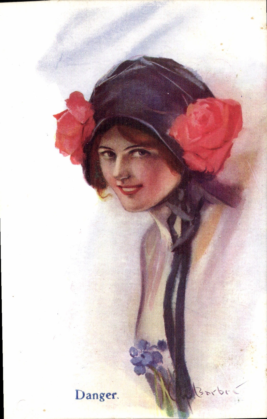 VINTAGE POSTCARD Fantasy Illustrator Woman Danger