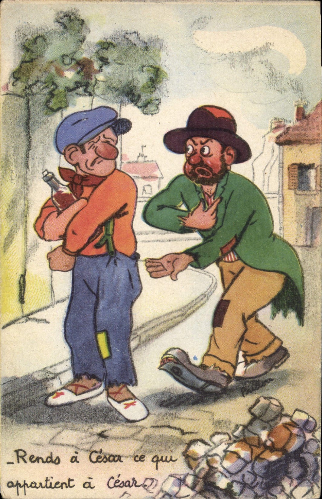 VINTAGE POSTCARD Fantasy Illustrator Tramp Alcohol