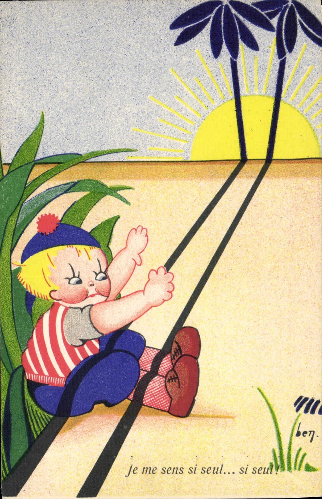 VINTAGE POSTCARD Fantasy Illustrator Child with the Ben sun