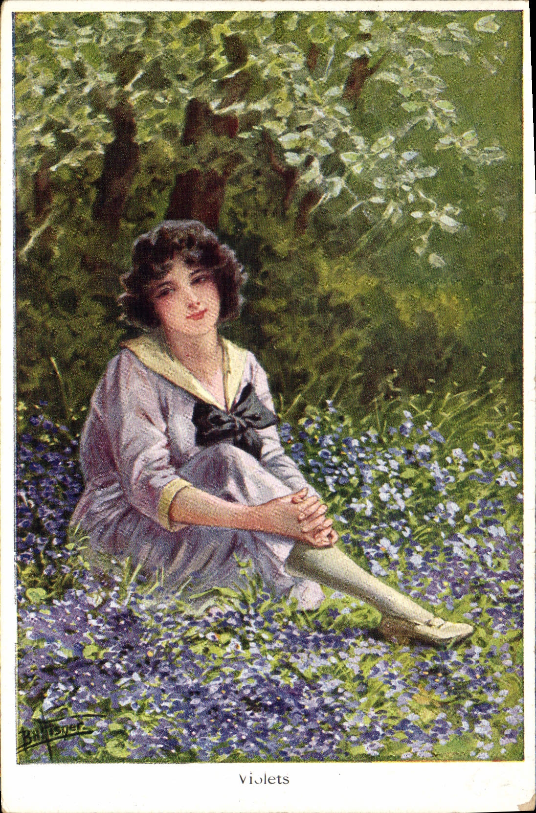VINTAGE POSTCARD Fantasy Purple Illustrator Woman