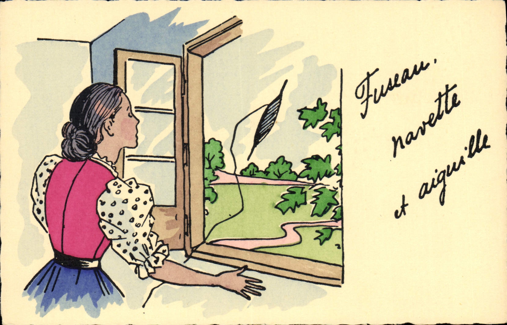 VINTAGE POSTCARD Fantasy Illustrator Spindle Shuttle and switches