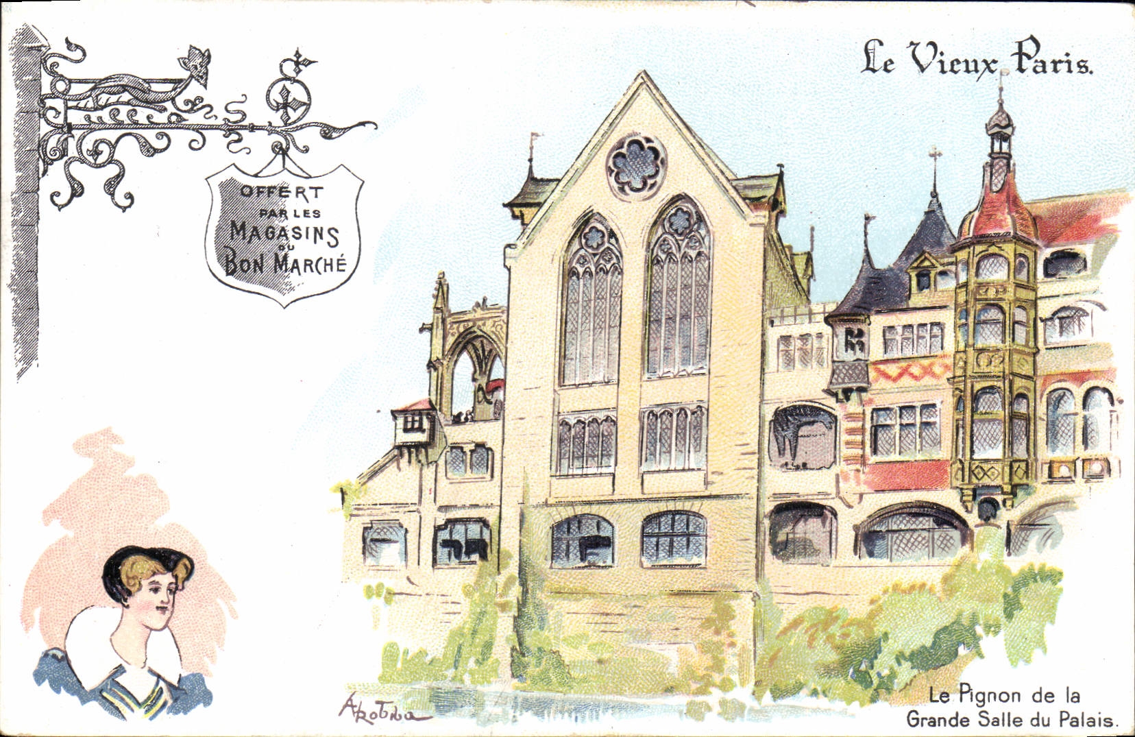 VINTAGE POSTCARD Fantasy Illustrator the Paris Old man the Pinion of the big room of the Palate