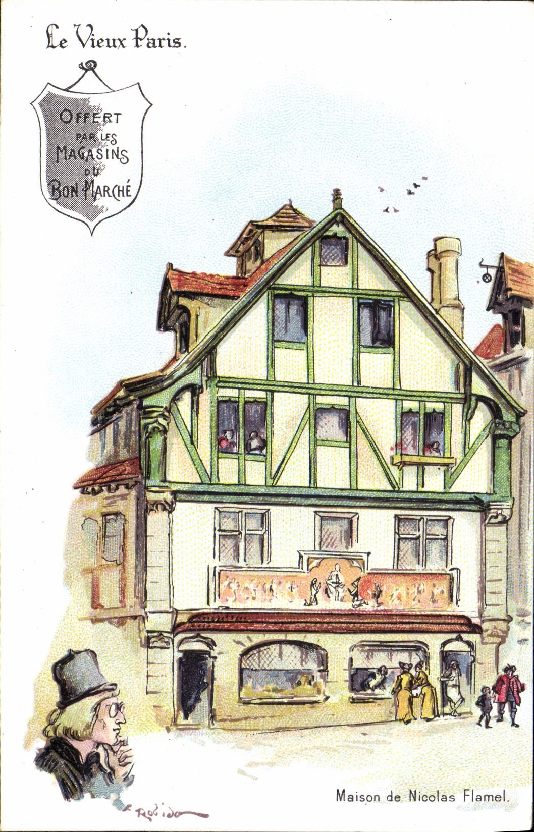 VINTAGE POSTCARD Fantasy Illustrator the Old man Paris House of Nicolas Flamel