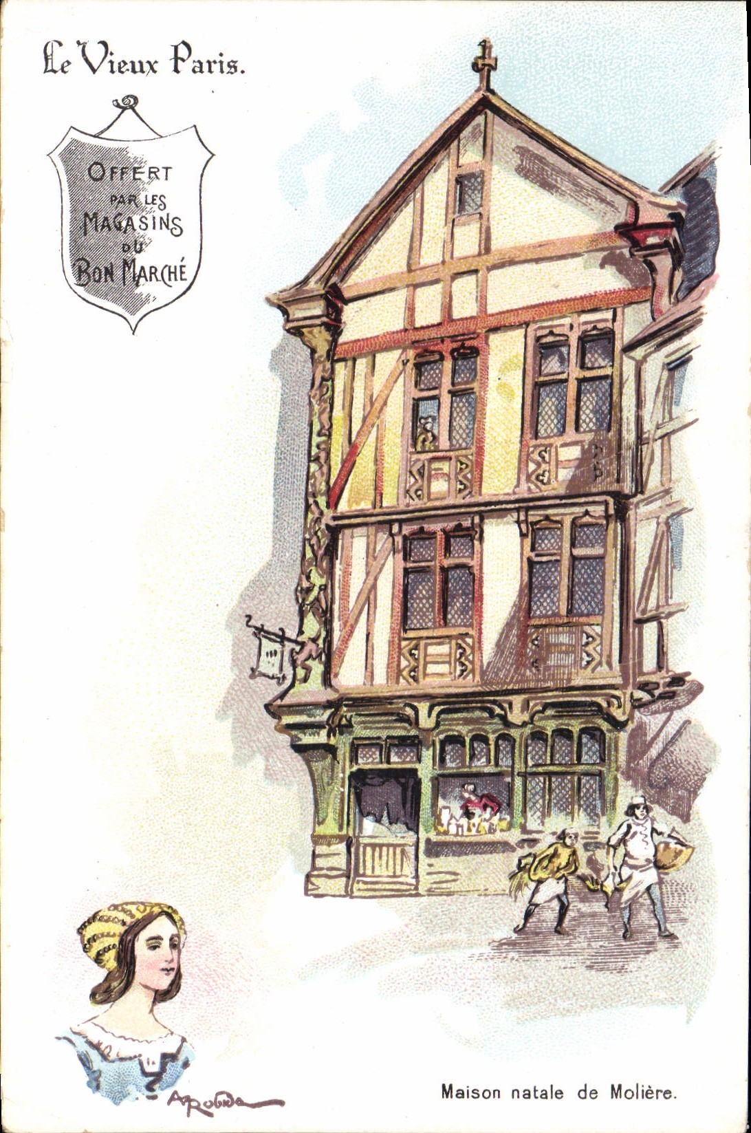 VINTAGE POSTCARD Fantasy Illustrator the Old man Paris Native house of Moliere