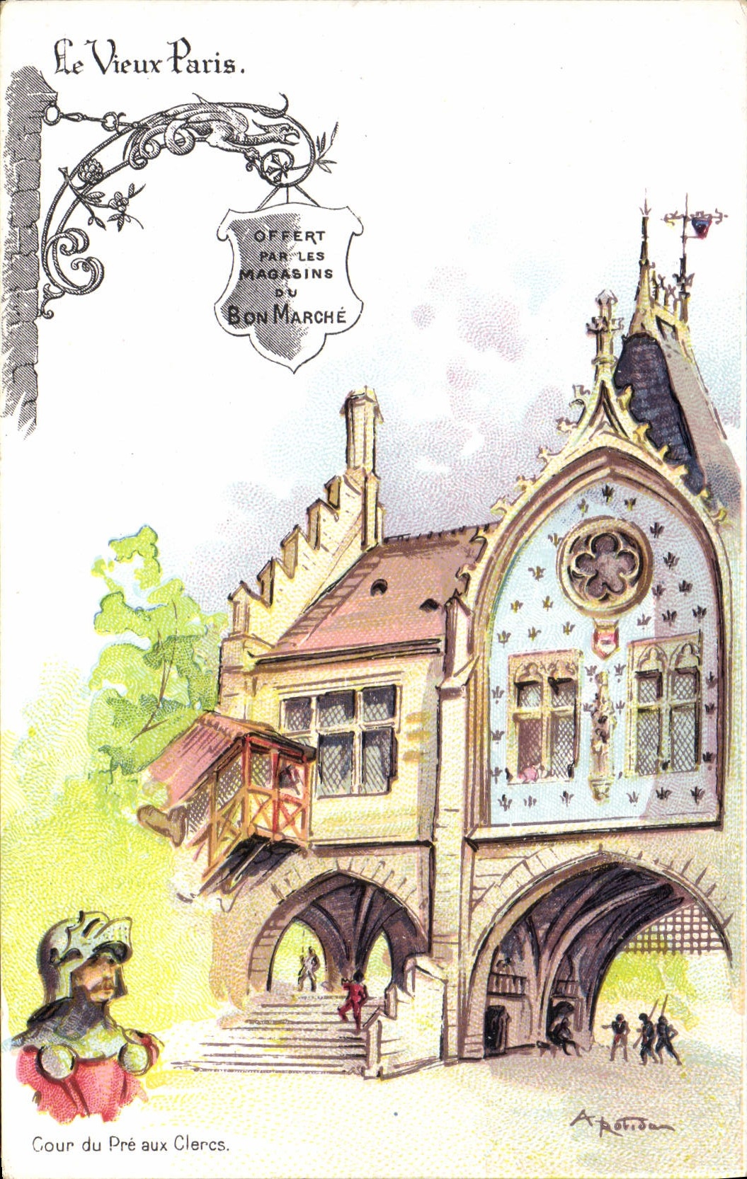 VINTAGE POSTCARD Fantasy Illustrator the Old man Paris Court of Pre with the Clerks