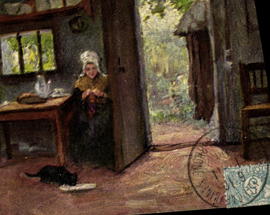 Folklore interior del gatito de los gatos del gato de la POSTAL de la VENDIMIA