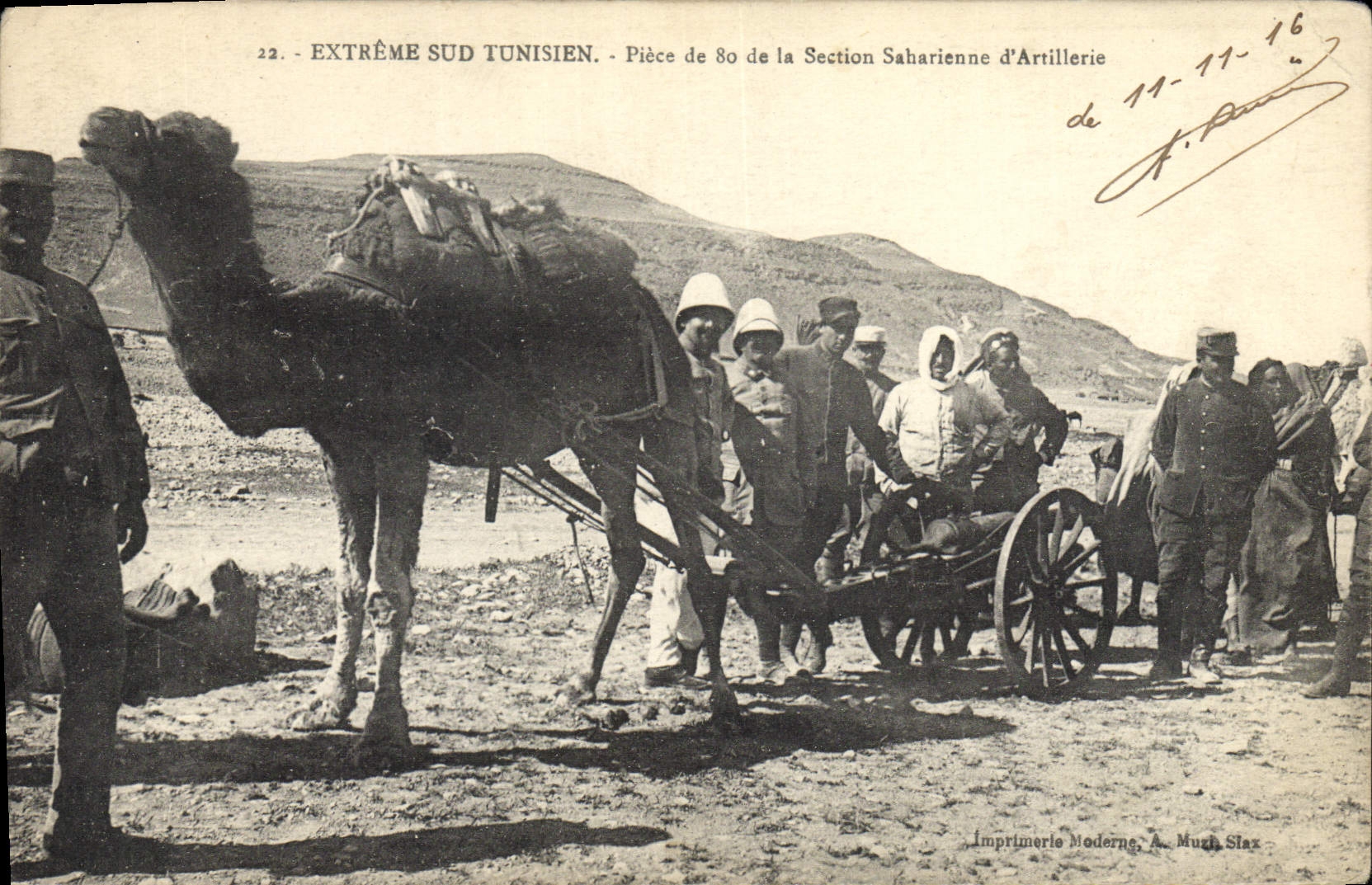 VINTAGE POSTCARD Southern Militaria Extreme Tunisian Part of 80 of the Saharan artillery section