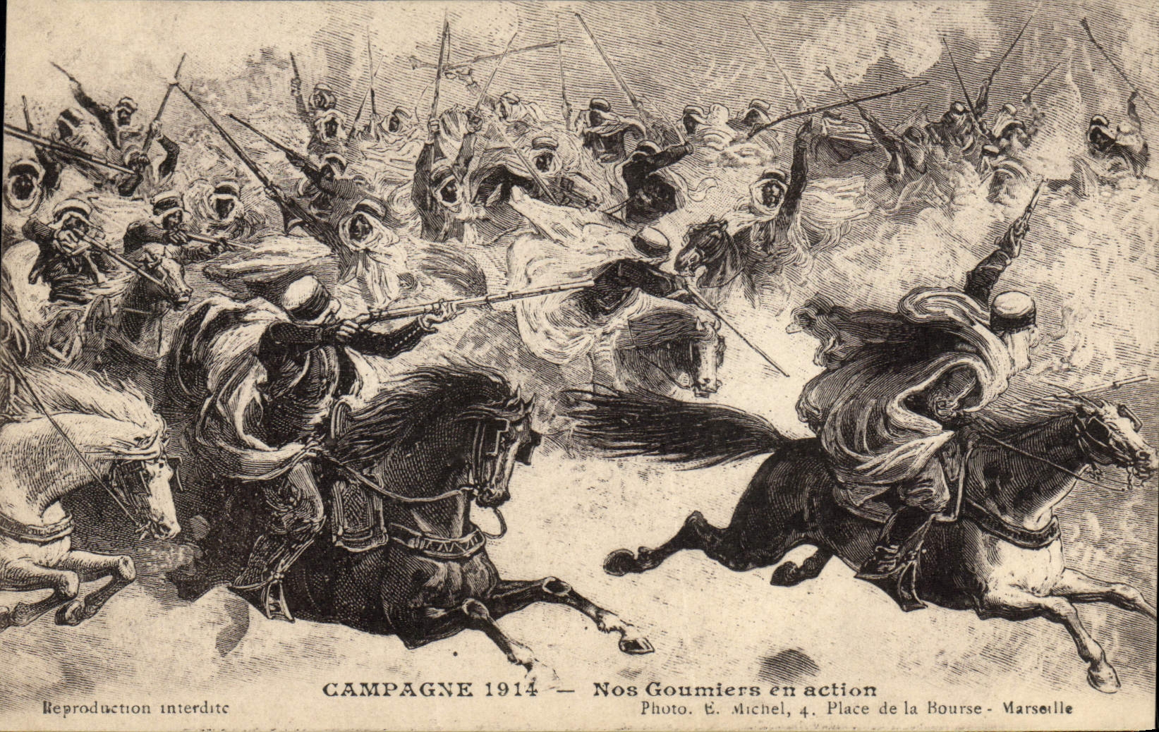 CPA Militaria Nos goumiers en action 