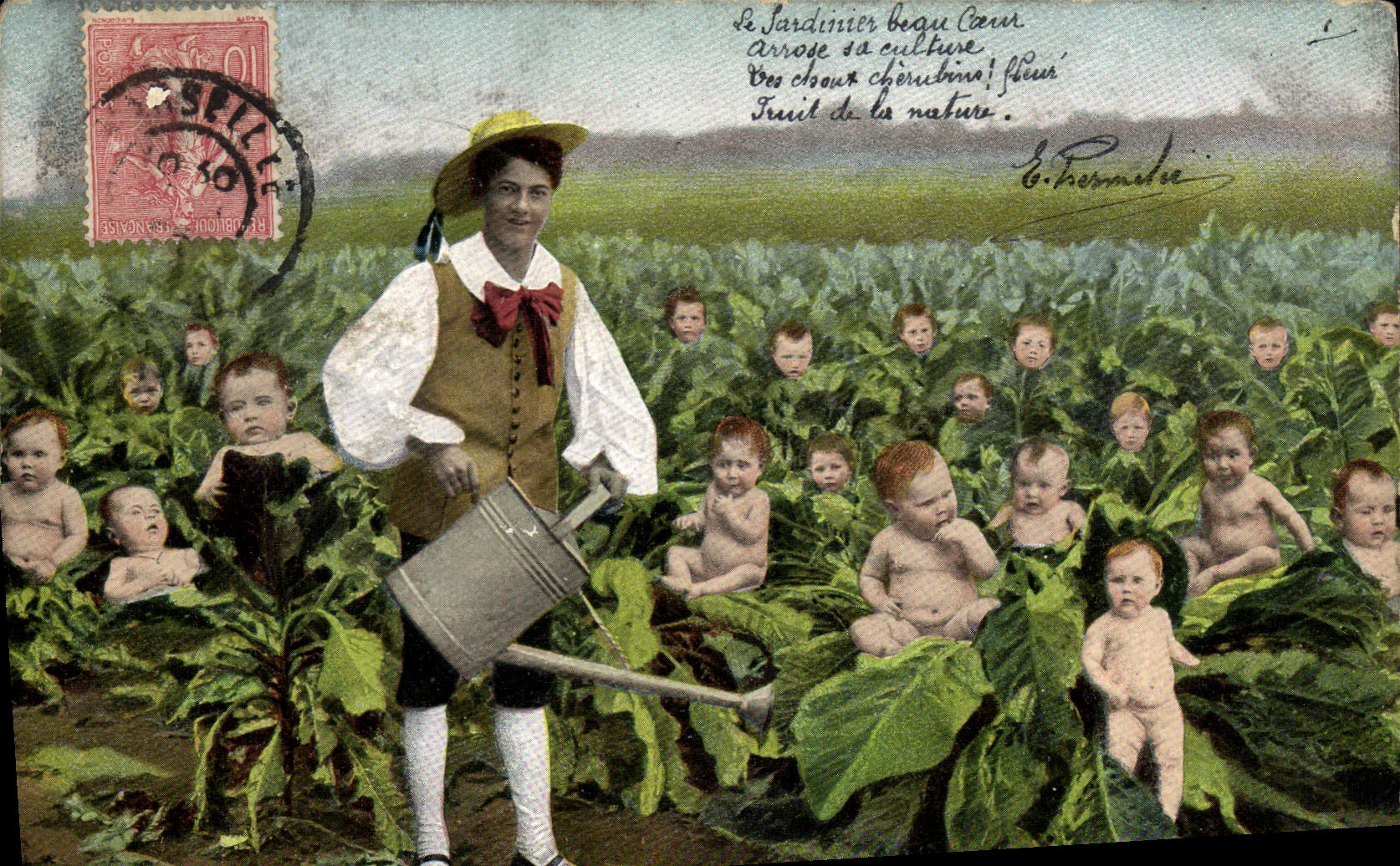 CPA Fantaisie Enfants Bebe Jardinier