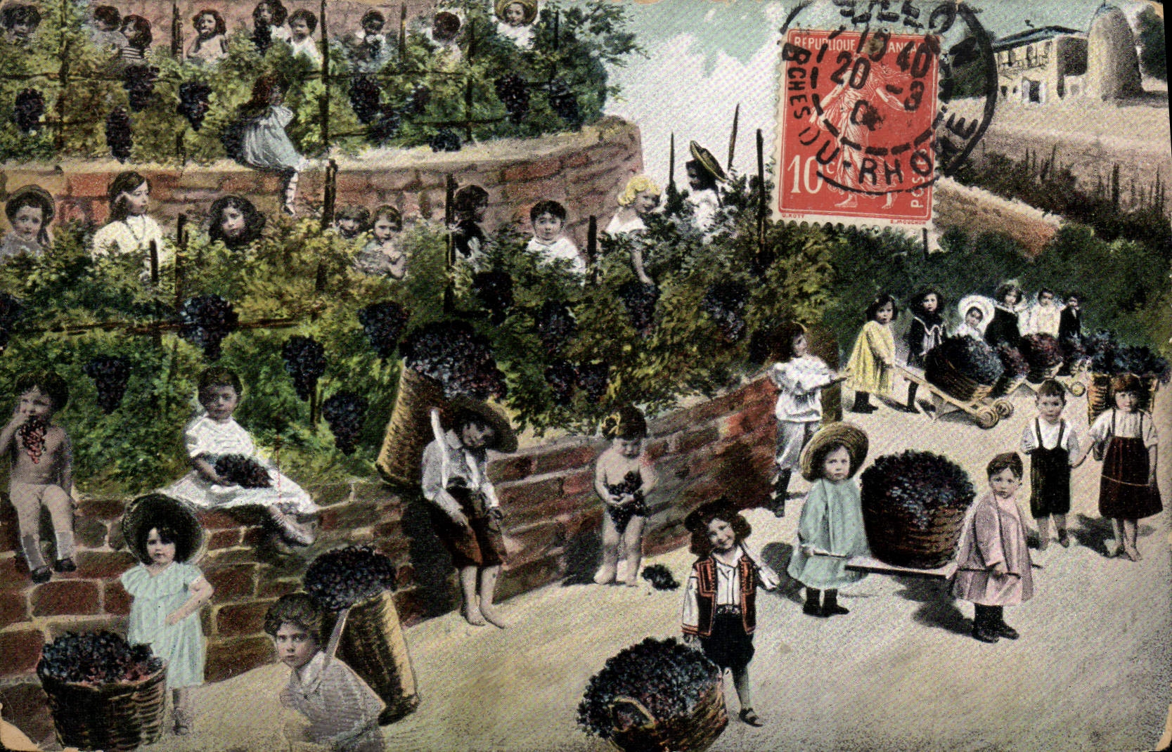 VINTAGE POSTCARD Fantasy Children Baby Vine svignoble