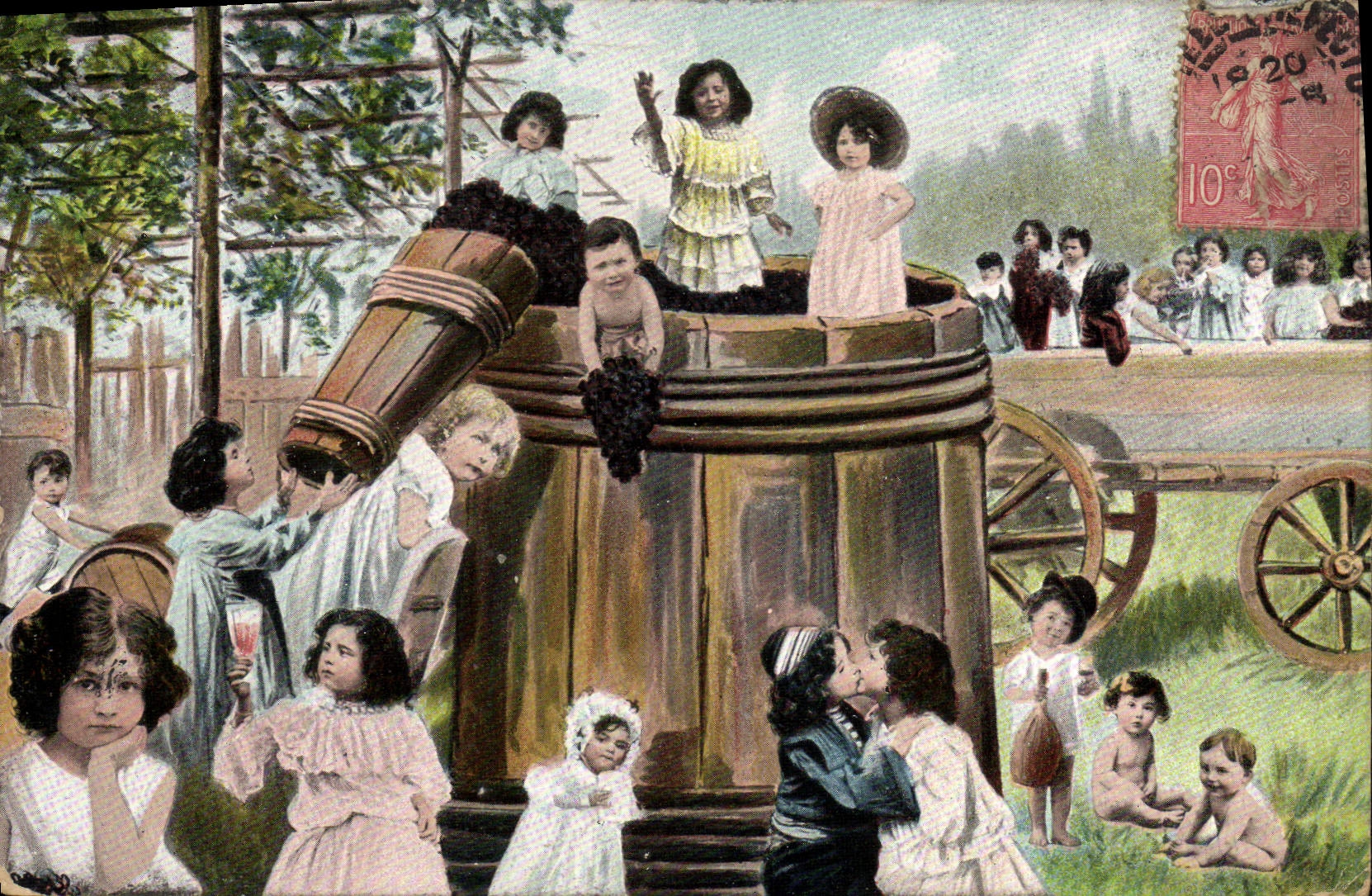 CPA Fantaisie Enfants Bebe Raisin Vignoble