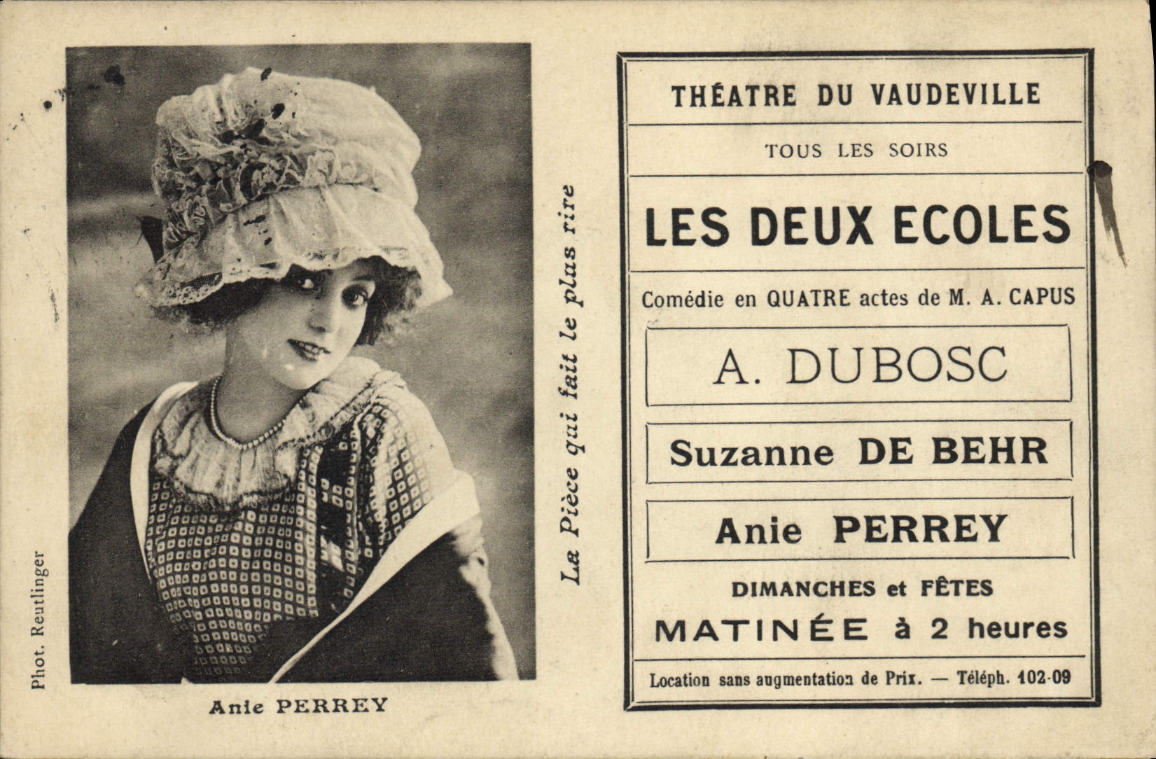 VINTAGE POSTCARD Theater of Light comedy the Two Schools Annie Perrey Dubosc Suzabbe de Behr