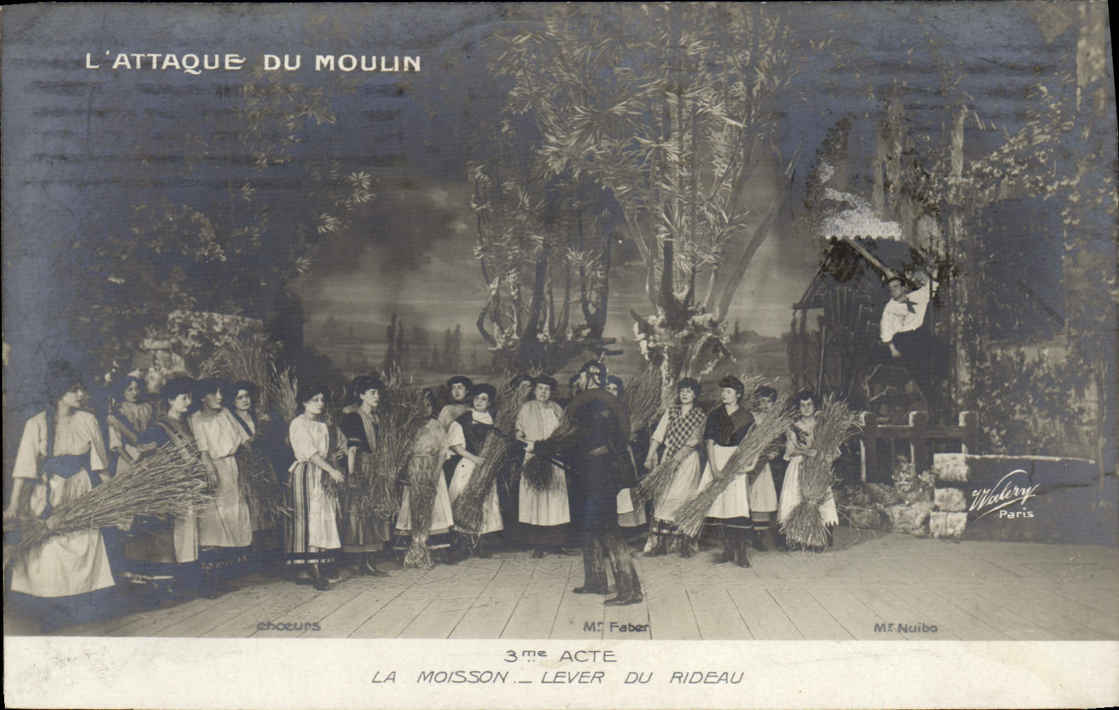 VINTAGE POSTCARD the attack of the mill the harvest Rising of the curtain