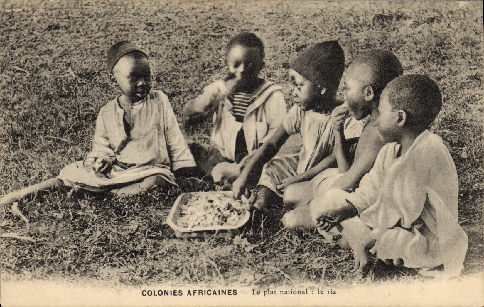 VINTAGE POSTCARD Negro black Child African Colonies the national dish rice