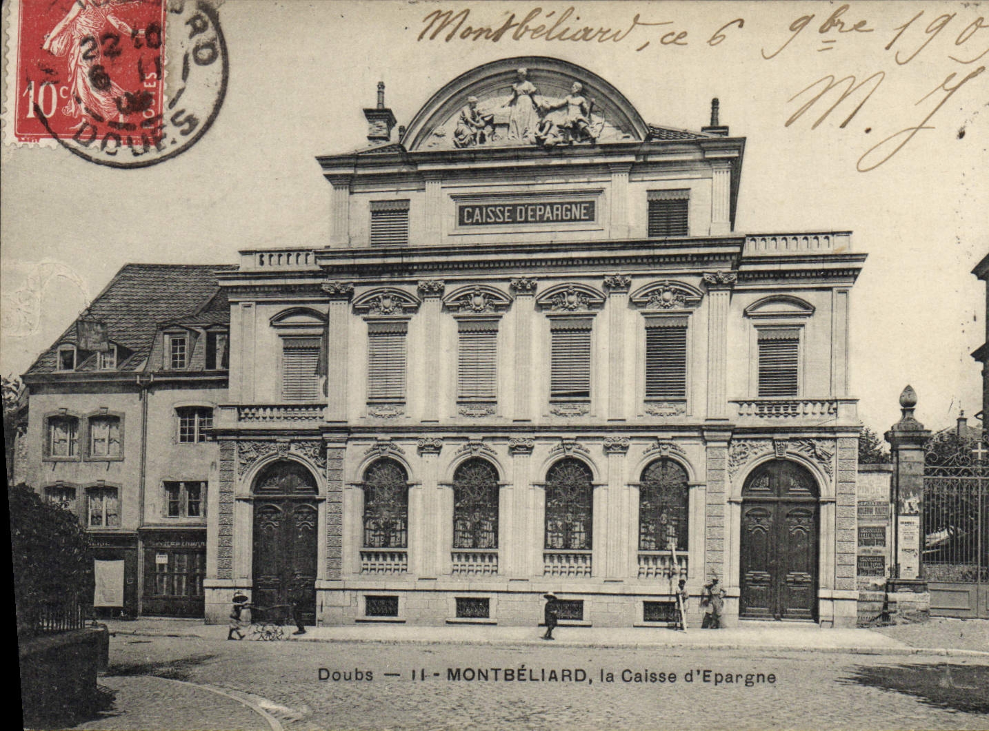VINTAGE POSTCARD Bank Savings bank Montbeliard