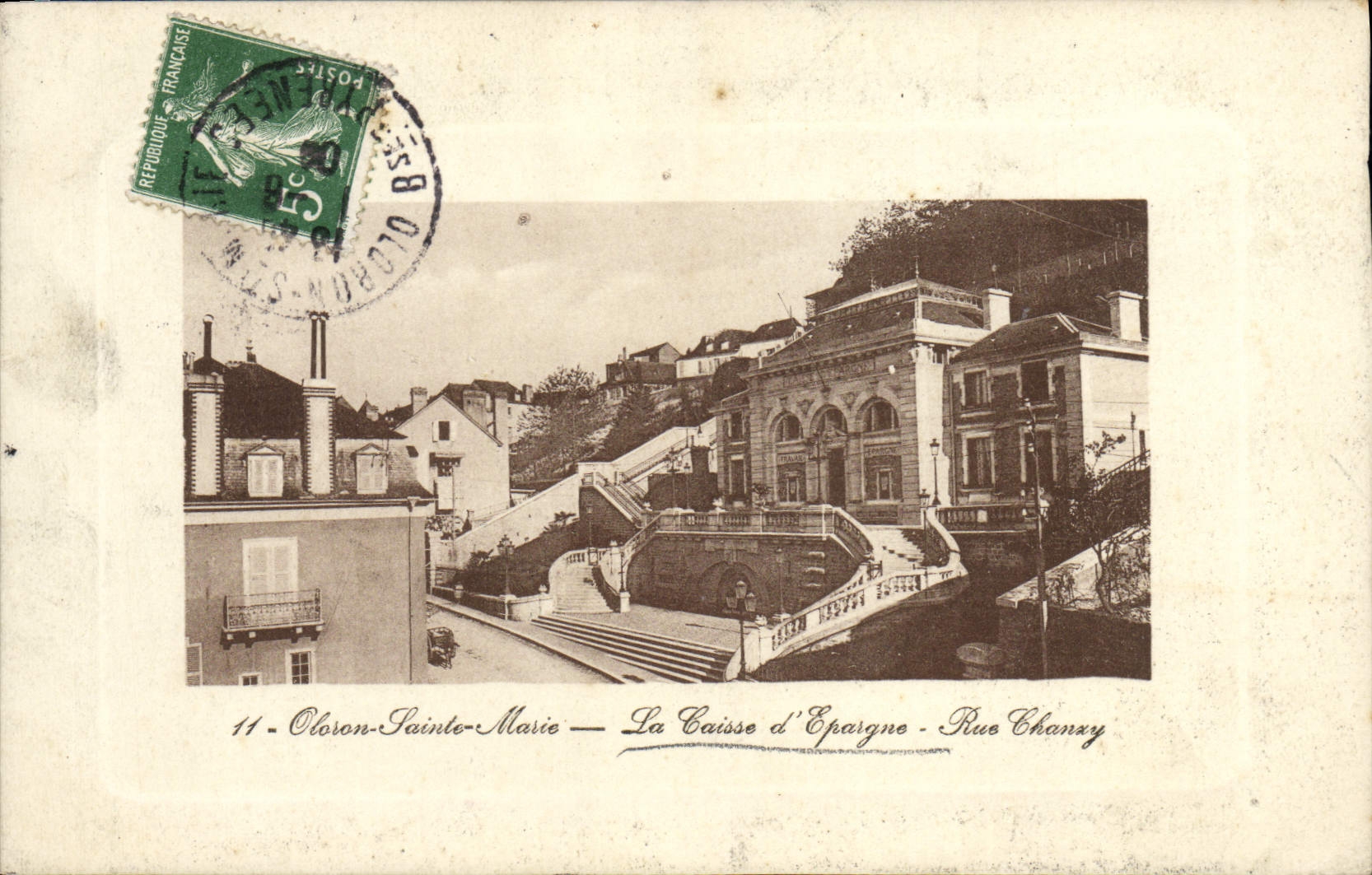 VINTAGE POSTCARD Bank Oloron Sainte Marie the Savings bank Street Chanzy