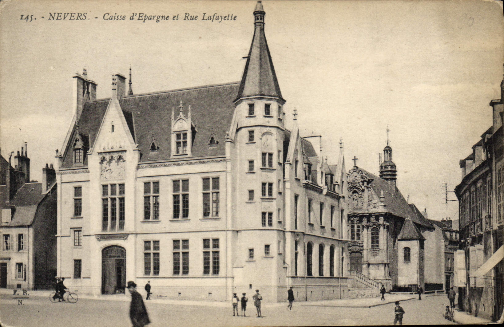 VINTAGE POSTCARD Bank Savings bank and street Lafayette Nevers