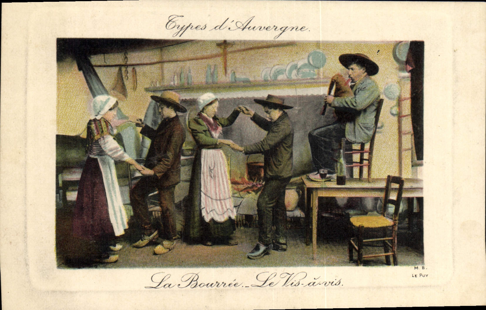 CPA Folklore Auvergne La bourree Le vis a vis 