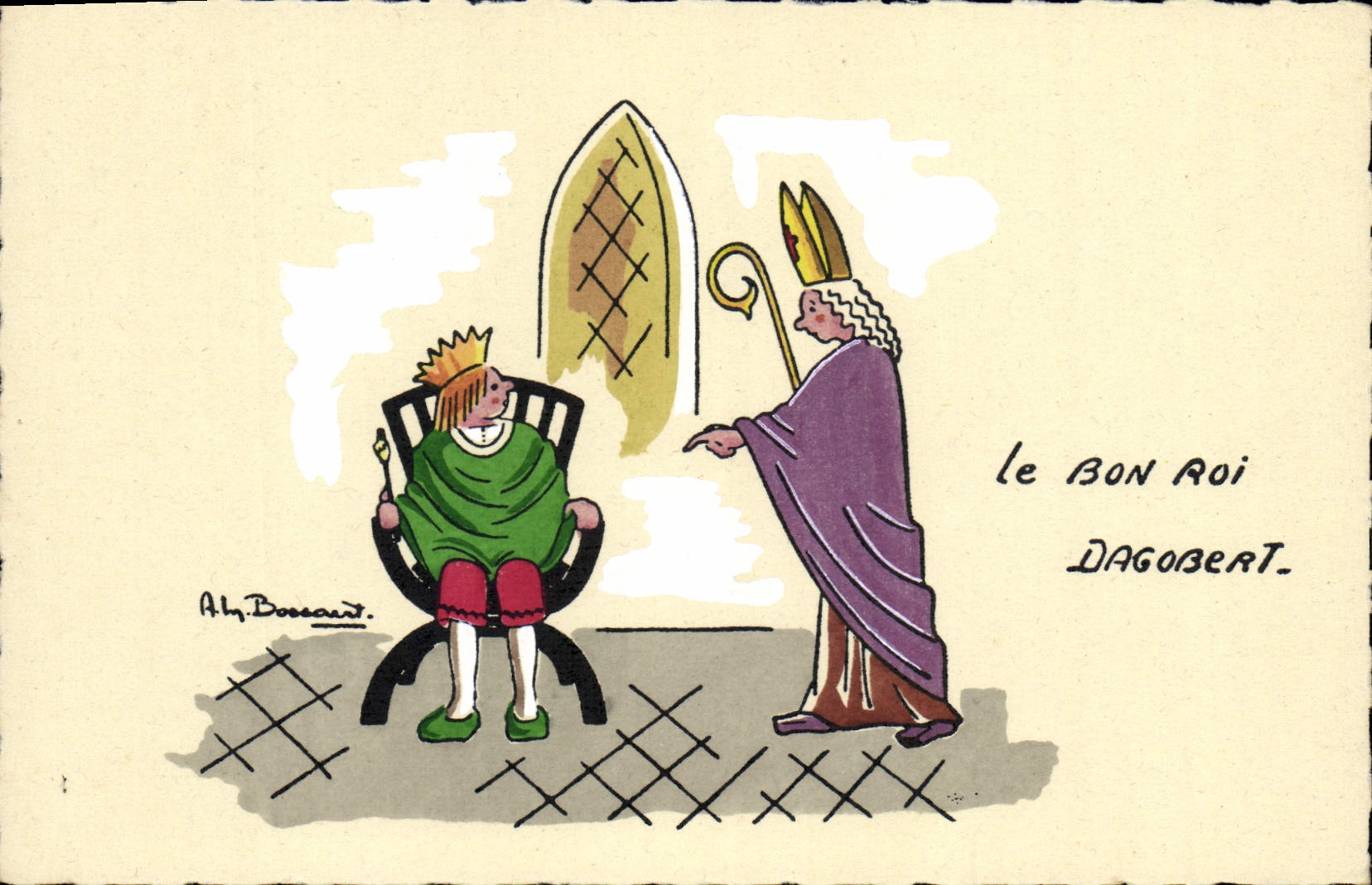 VINTAGE POSTCARD Fantasy Bossaert Illustrator good king Dagobert