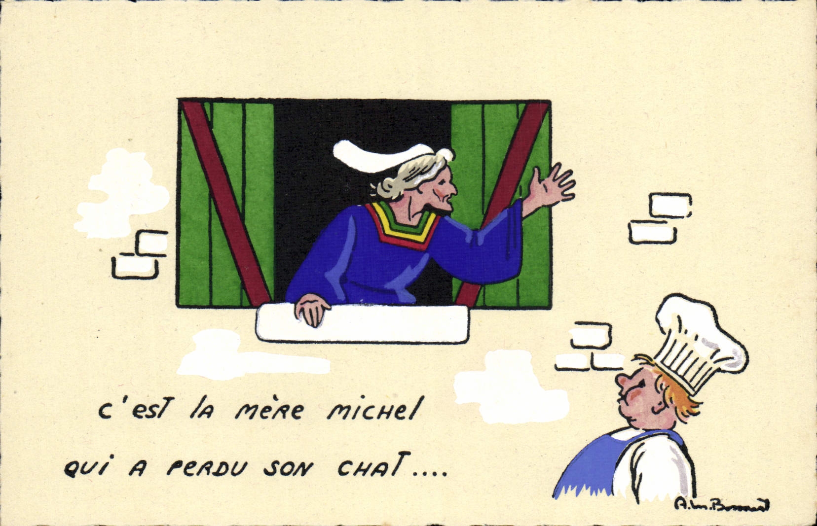 VINTAGE POSTCARD Fantaisie Illustrator Bossaert It is the Michel mother who lost her cat