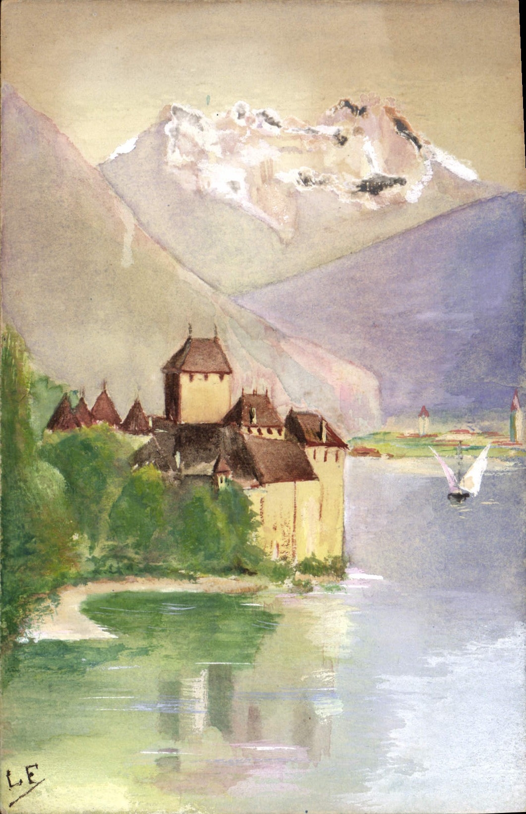 VINTAGE POSTCARD Fantasy Illustrator (drawing with the hand) Chillon