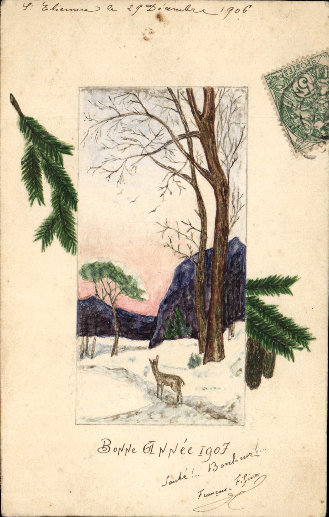 VINTAGE POSTCARD Fantasy Illustrator (drawing with the hand) Bonen year 1907 Hind