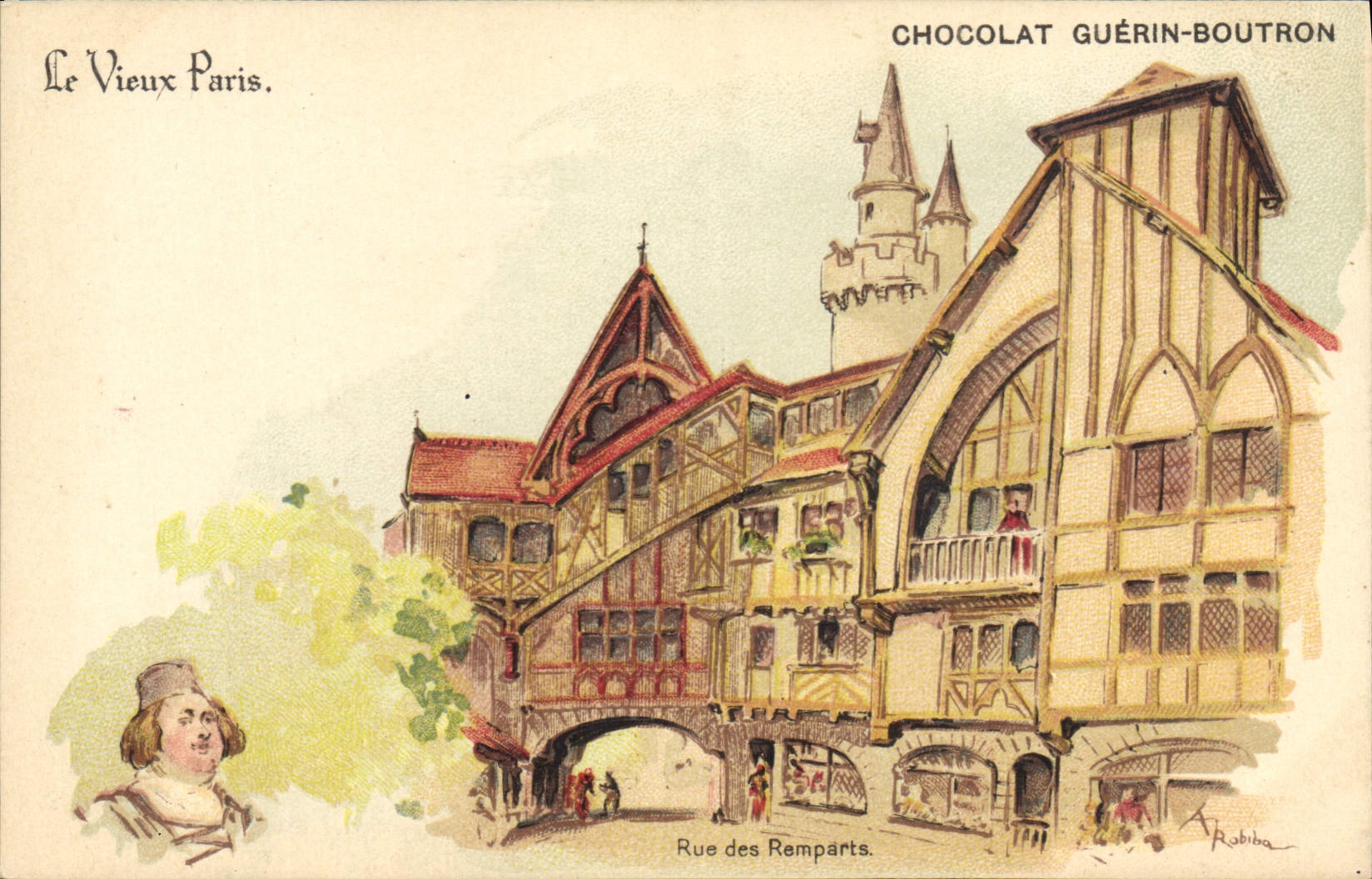 VINTAGE POSTCARD Fantasy Illustrator the Old man Paris Rue des Remparts